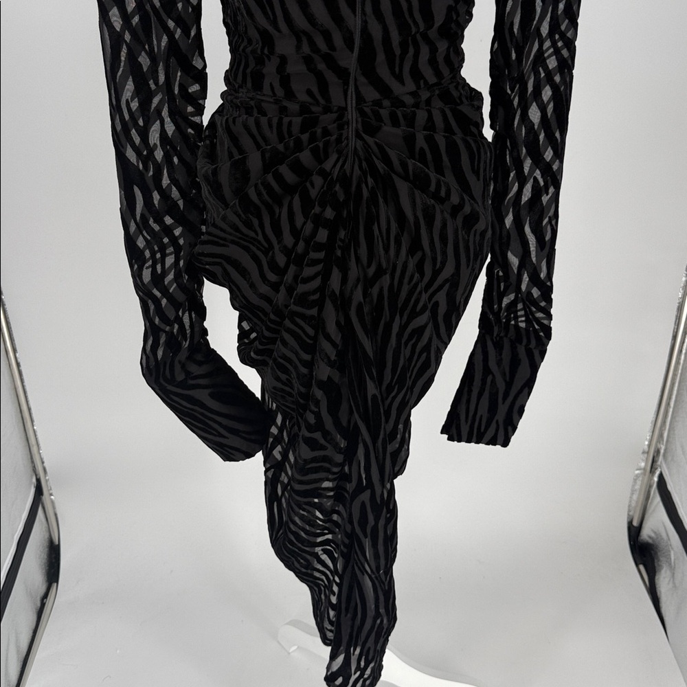 NWT🖤PrettyLittleThing Black Zebra Devore High Neck Draped Midi Dress Sz 4US - Picture 10 of 13